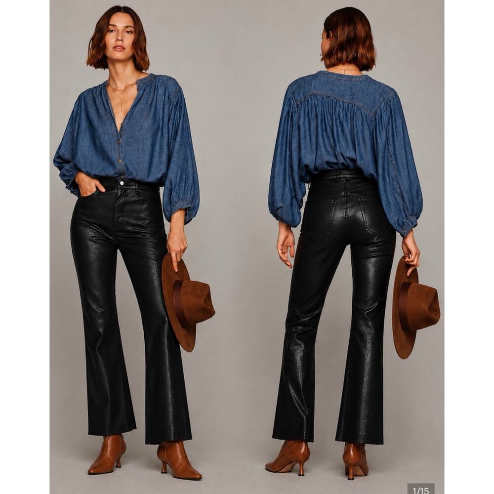 ASSK NY Black Geek Vegan Leather Flare Ankle Pants 29 $275